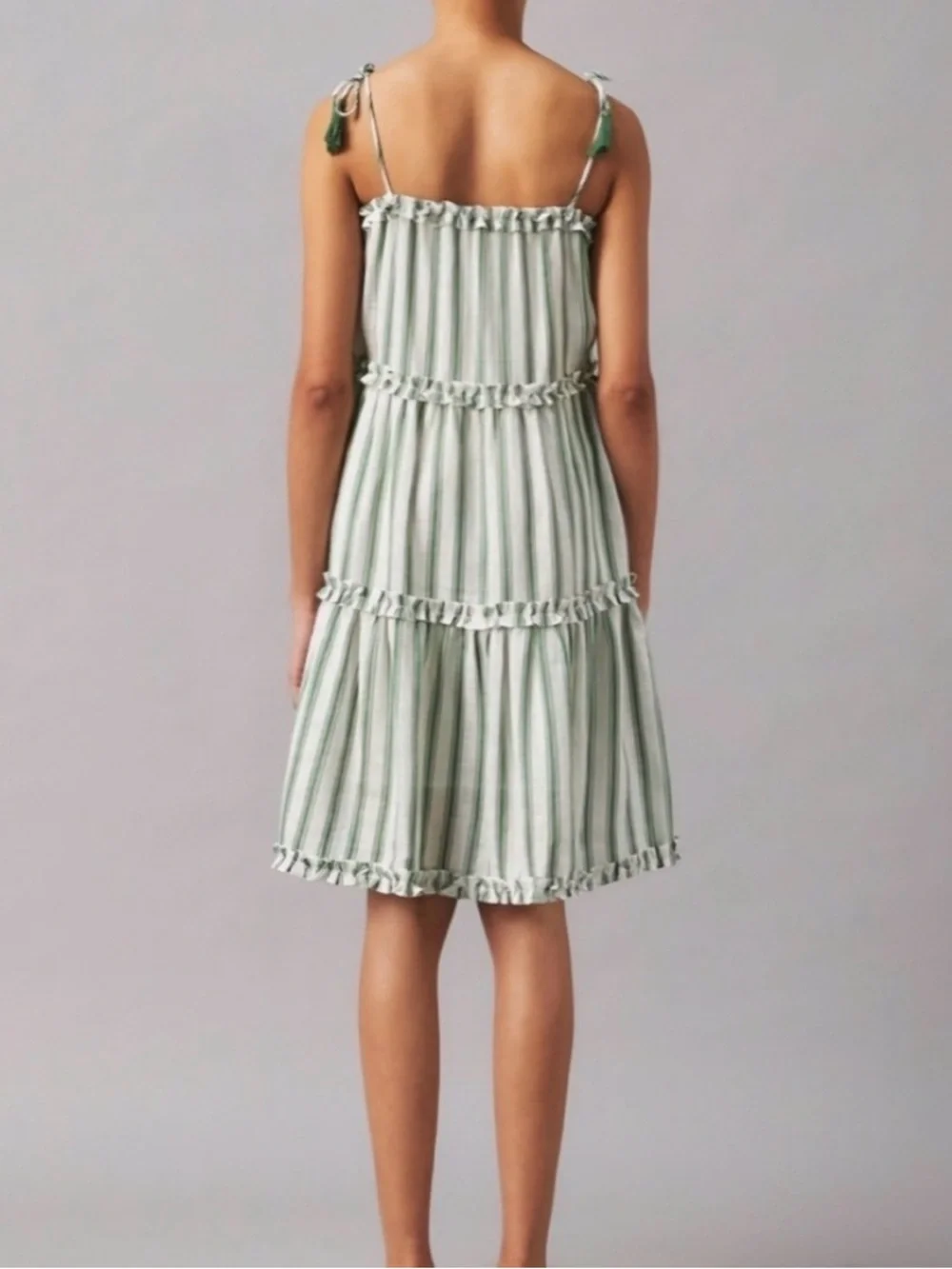 NWT Tory Burch Green & White Awning Striped Tiered Skirt | XL